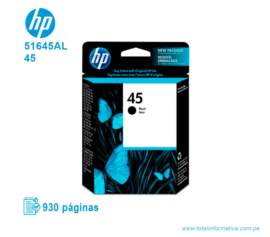 TINTA HP 45 BLACK ( 51645AL ) DESKJET 5740, 930 PGS - imagen 1
