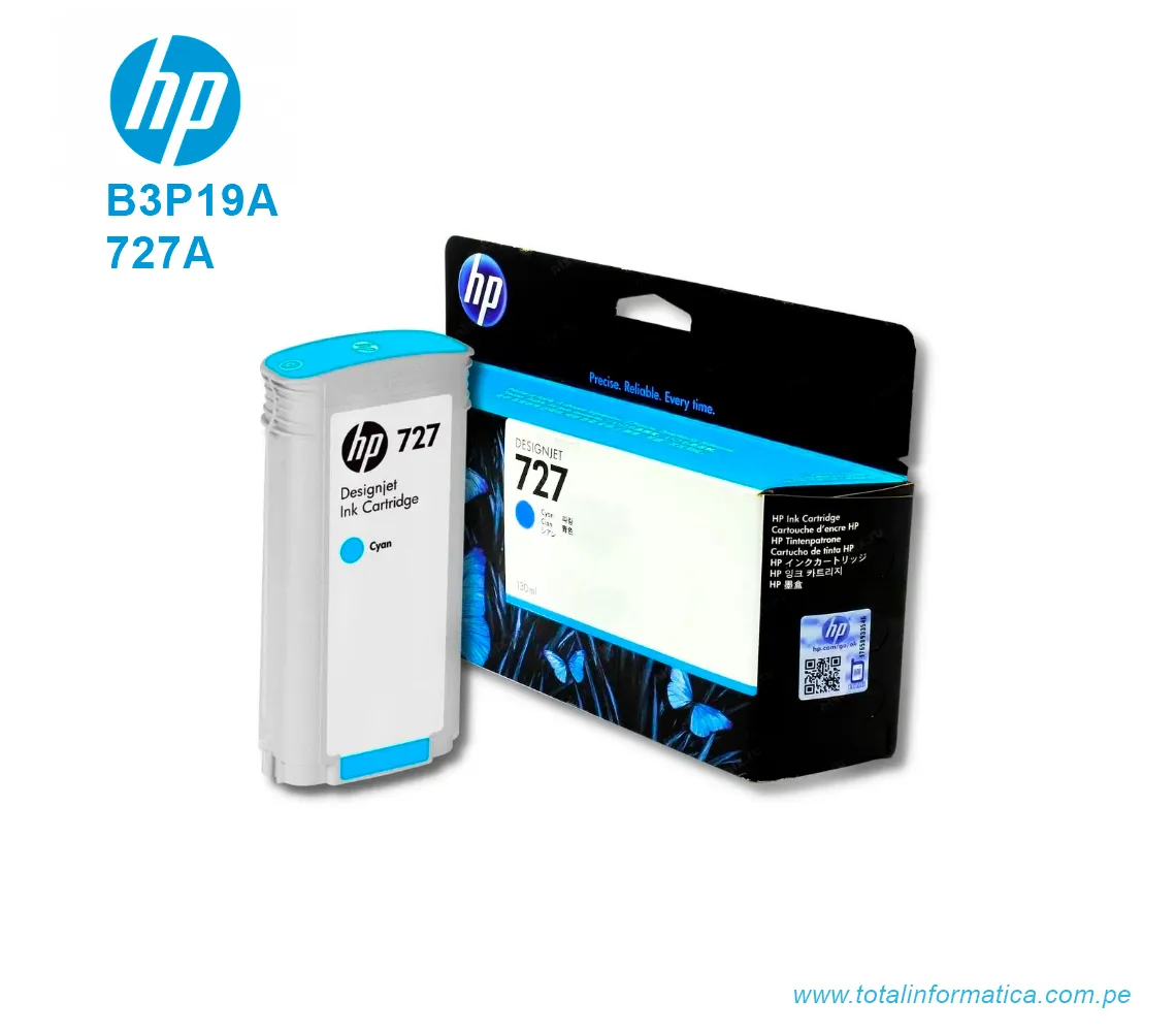 TINTA HP 727A CYAN ( B3P19A ) DESIGNJET T1500, T2500, 130ML - imagen 2