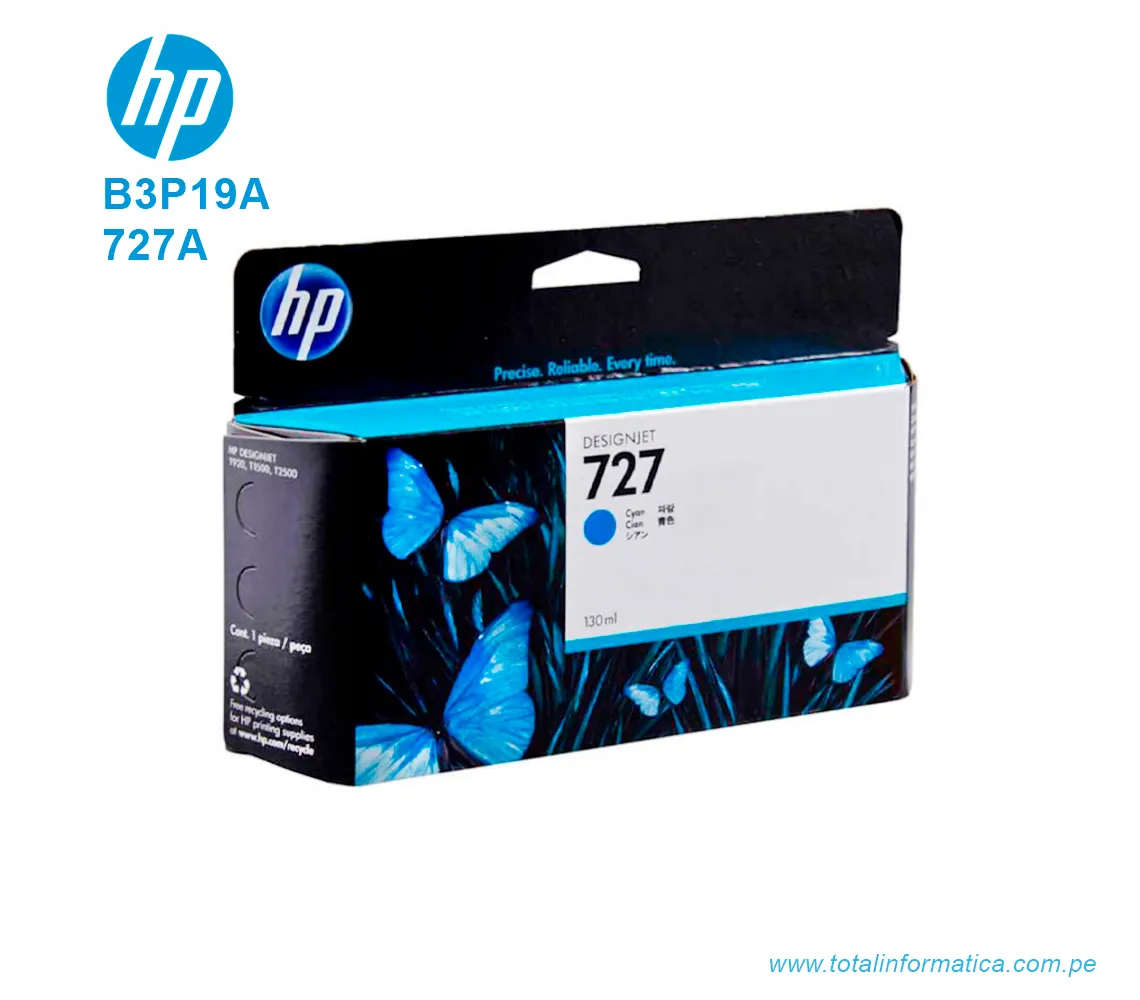 TINTA HP 727A CYAN ( B3P19A ) DESIGNJET T1500, T2500, 130ML - imagen 1