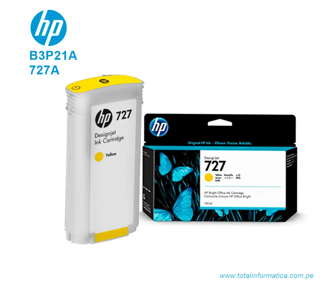 TINTA HP 727A YELLOW ( B3P21A ) DESIGNJET T1500, T2500, 130ML - imagen 2