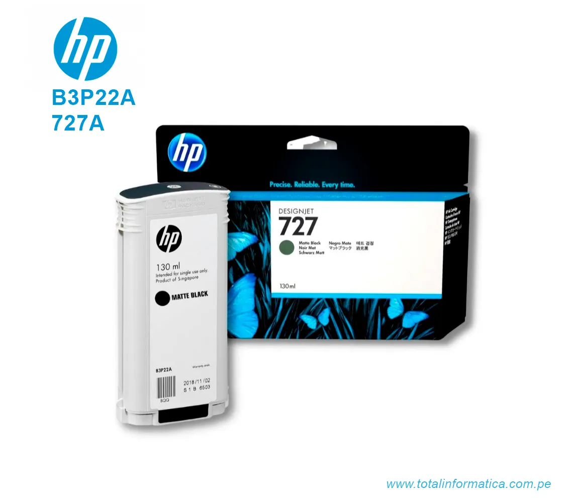TINTA HP 727A MATTE BLACK ( B3P22A ) DESIGNJET T1500, T2500, 130ML - imagen 2