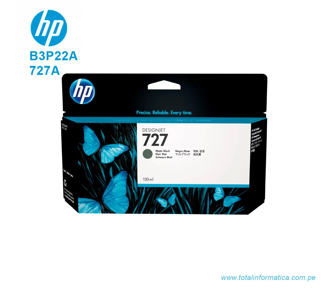 TINTA HP 727A MATTE BLACK ( B3P22A ) DESIGNJET T1500, T2500, 130ML - imagen 1