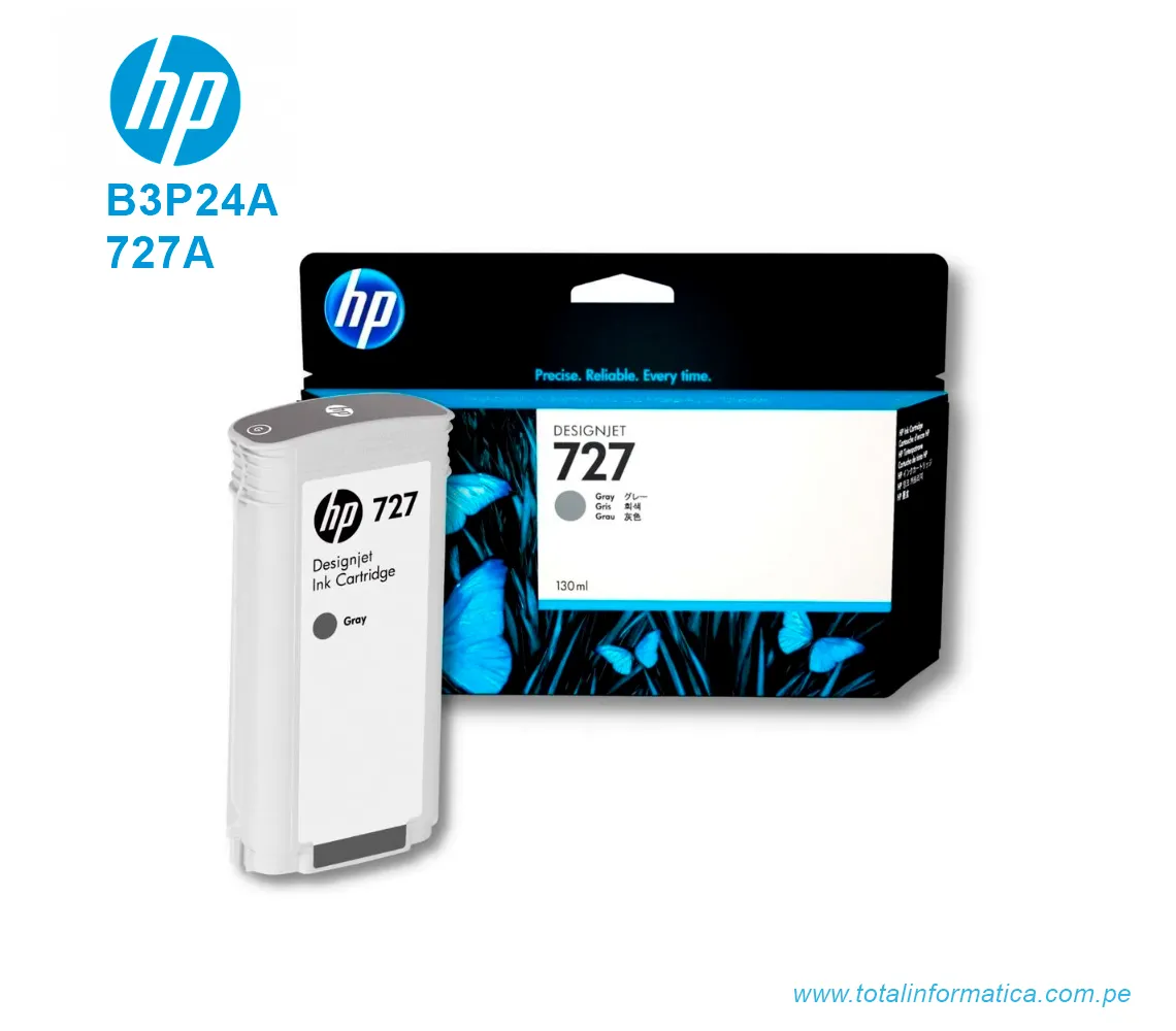 TINTA HP 727A GRAY ( B3P24A ) DESIGNJET T1500, T2500, 130ML - imagen 2