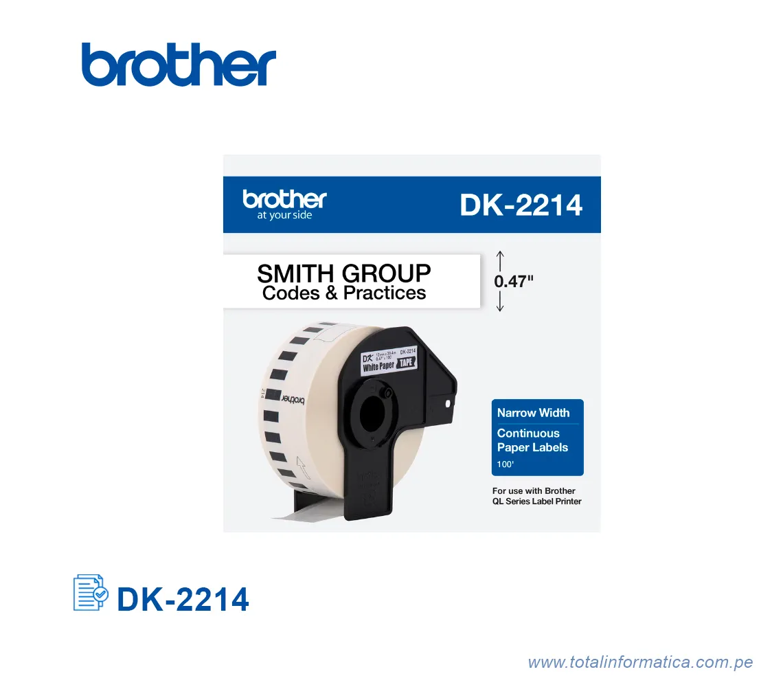 ROLLO CONTINUO BROTHER DK-2214/DK2214 1/2", 12 MM X 30.4 M - imagen 1