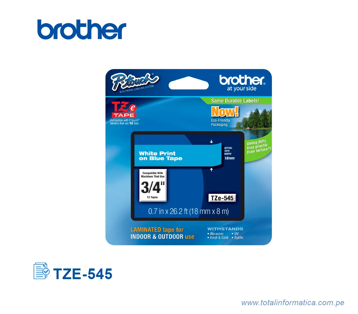CINTA BROTHER TZE-545 WHITE ON BLUE 3/4" - imagen 1