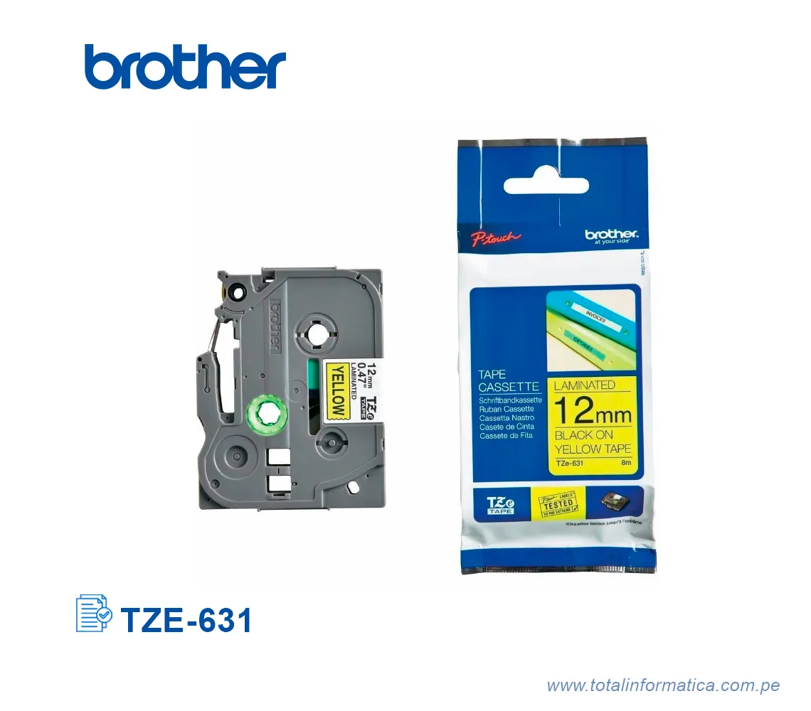 CINTA BROTHER TZE-631 12MM, BLACK ON YELLOW 1/2"  - imagen 2