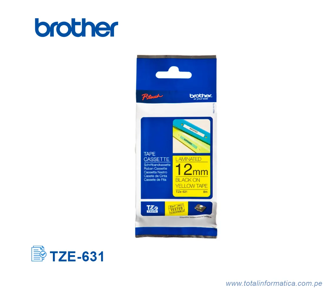 CINTA BROTHER TZE-631 12MM, BLACK ON YELLOW 1/2"  - imagen 1