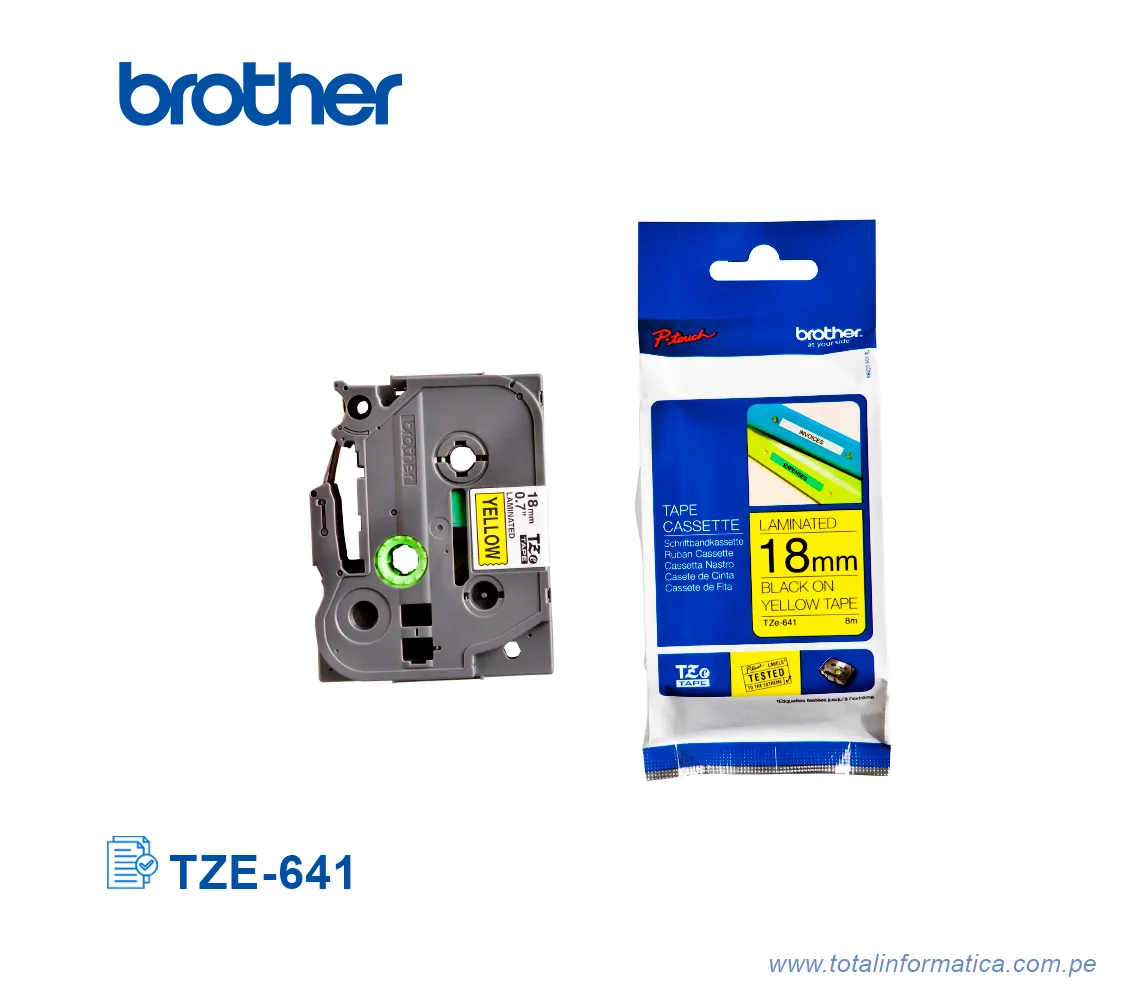 CINTA BROTHER TZE-641 18MM, BLACK ON YELLOW 3/4" - imagen 2