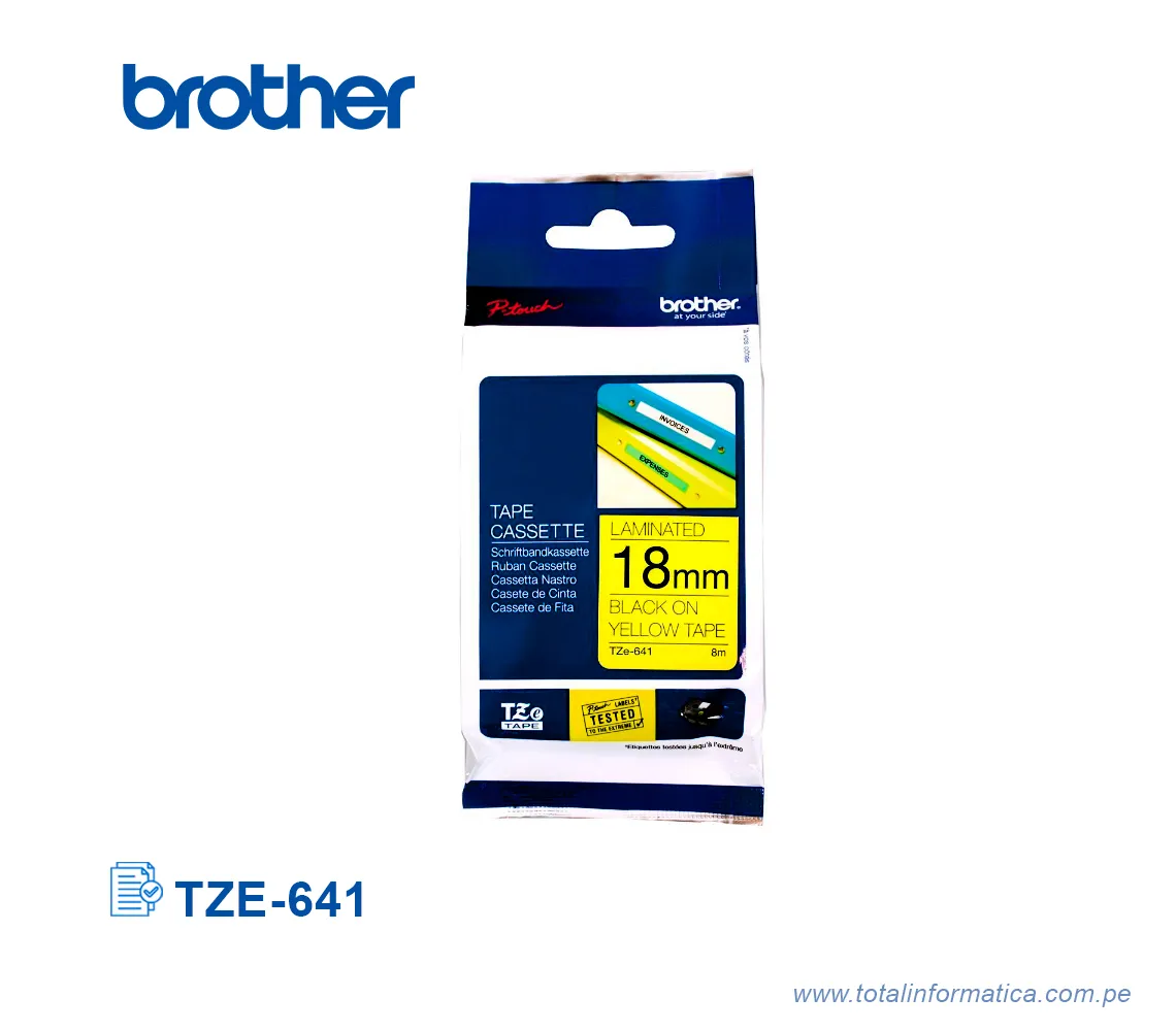 CINTA BROTHER TZE-641 18MM, BLACK ON YELLOW 3/4" - imagen 1