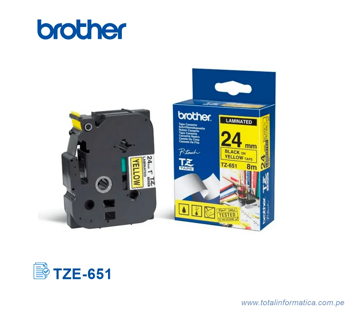 CINTA BROTHER TZE-651 24MM, BLACK ON YELLOW 1"   - imagen 2