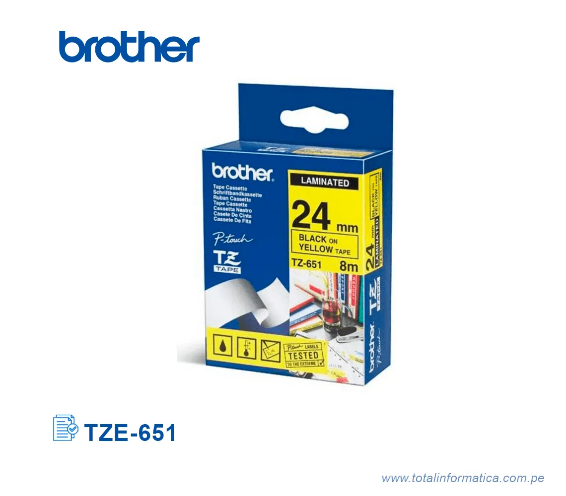 CINTA BROTHER TZE-651 24MM, BLACK ON YELLOW 1"   - imagen 1