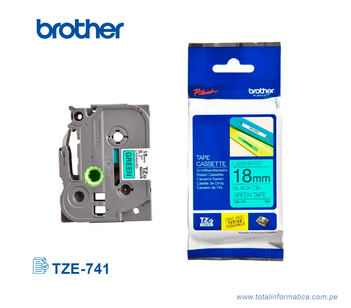 CINTA BROTHER TZE-741/TZE741 BLACK ON GREEN 3/4" - imagen 2