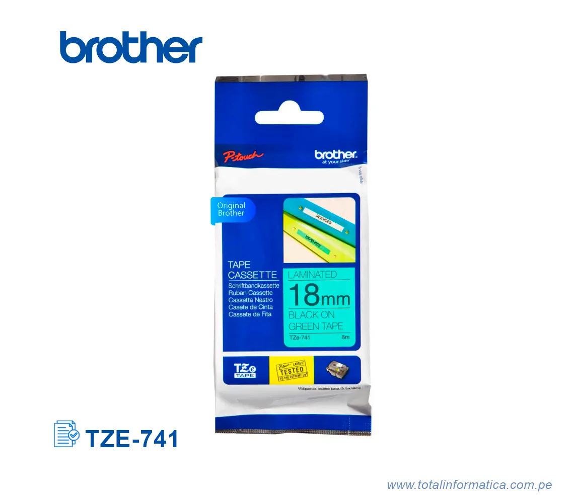 CINTA BROTHER TZE-741/TZE741 BLACK ON GREEN 3/4" - imagen 1