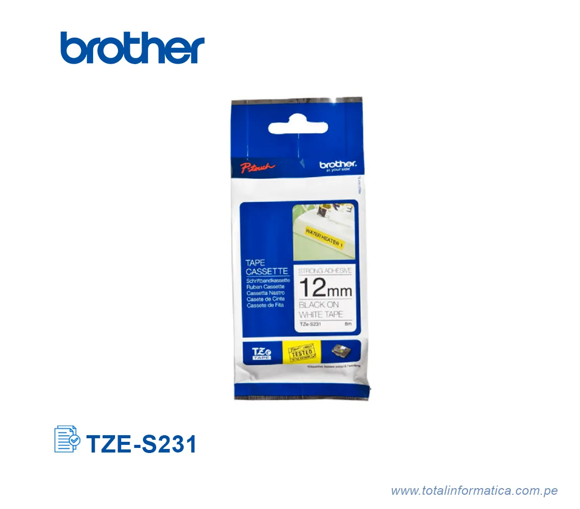 CINTA BROTHER TZE-S231/TZES231 12 MM BLACK ON WHITE 1/2" - imagen 1