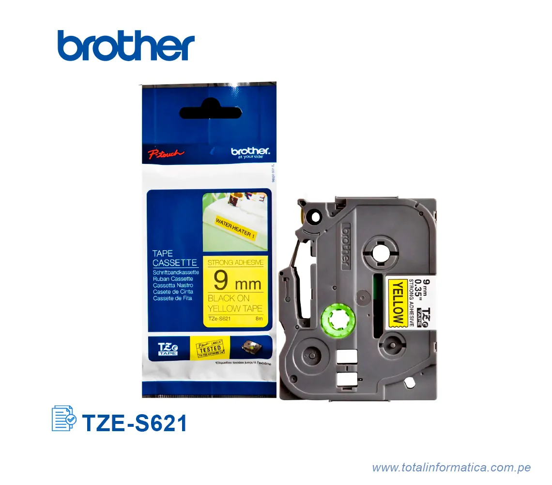 CINTA BROTHER TZE-S621 BLACK ON YELLOW 3/8" - imagen 2