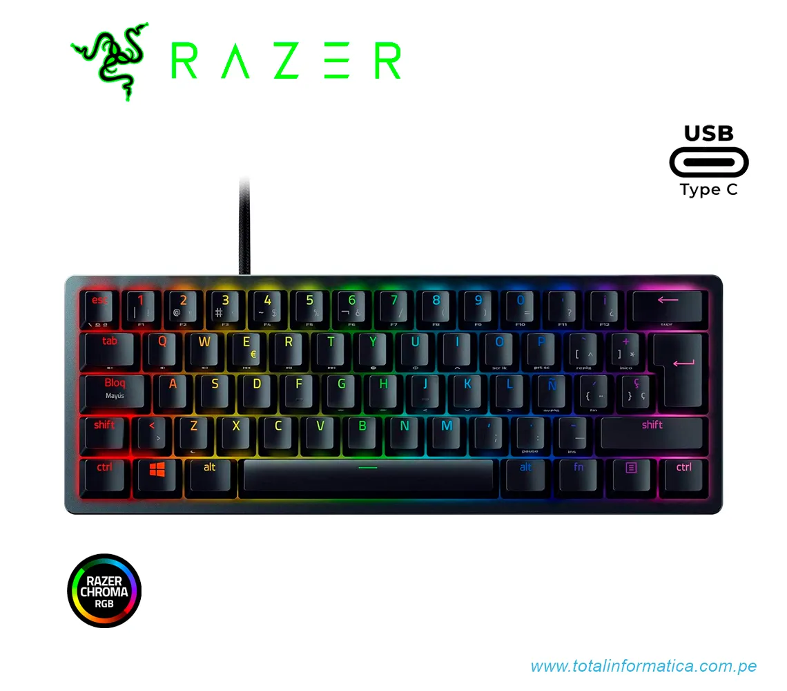 TECLADO GAMING RAZER HUNTSMAN MINI, OPTO MECHANICAL, SWITCH PURPLE, CHROMA RGB, USB-C, NEGRO(RZ03-03392900-R311) - imagen 1