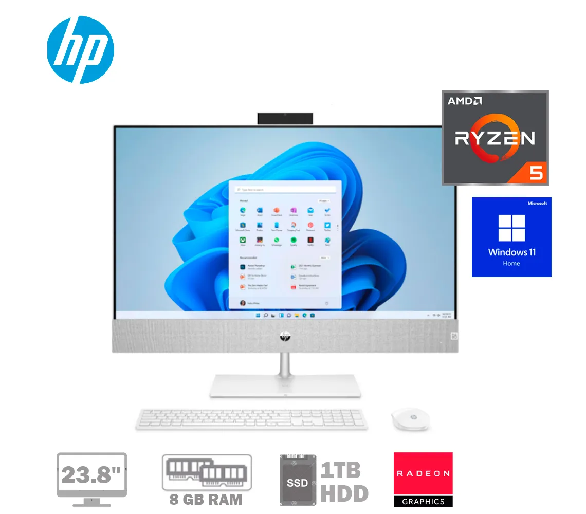 COMPUTADORA  HP AIO PAVILION 24-CA0000LA 23.8" RYZEN5-5500U, RAM 8GB, 1TB HDD, WINDOWS 10 - imagen 1