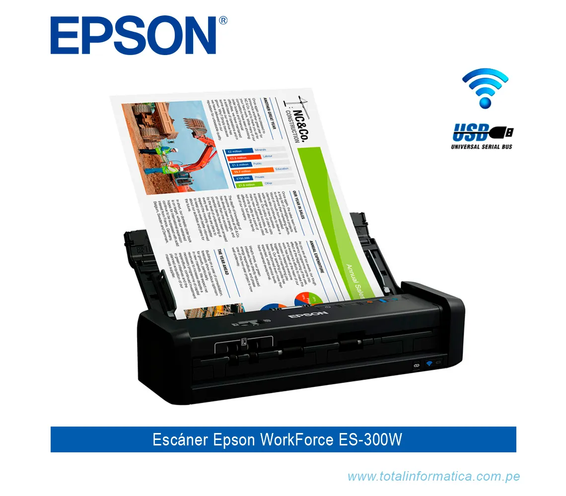 ESCÁNER PORTATIL EPSON WORKFORCE ES-300W A4, 600DPI, 50IPM, WIFI - imagen 2