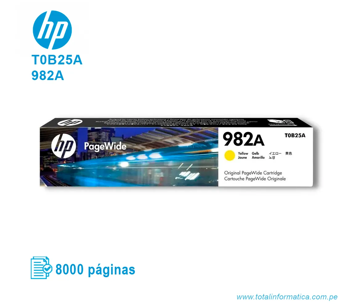 TINTA HP 982A YELLOW ( T0B25A ) 8,000 PÁG - imagen 1