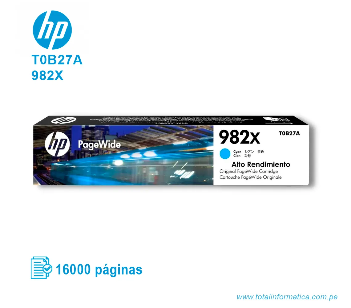 TINTA HP 982X CYAN ( T0B27A ) 16,000 PÁG - imagen 1