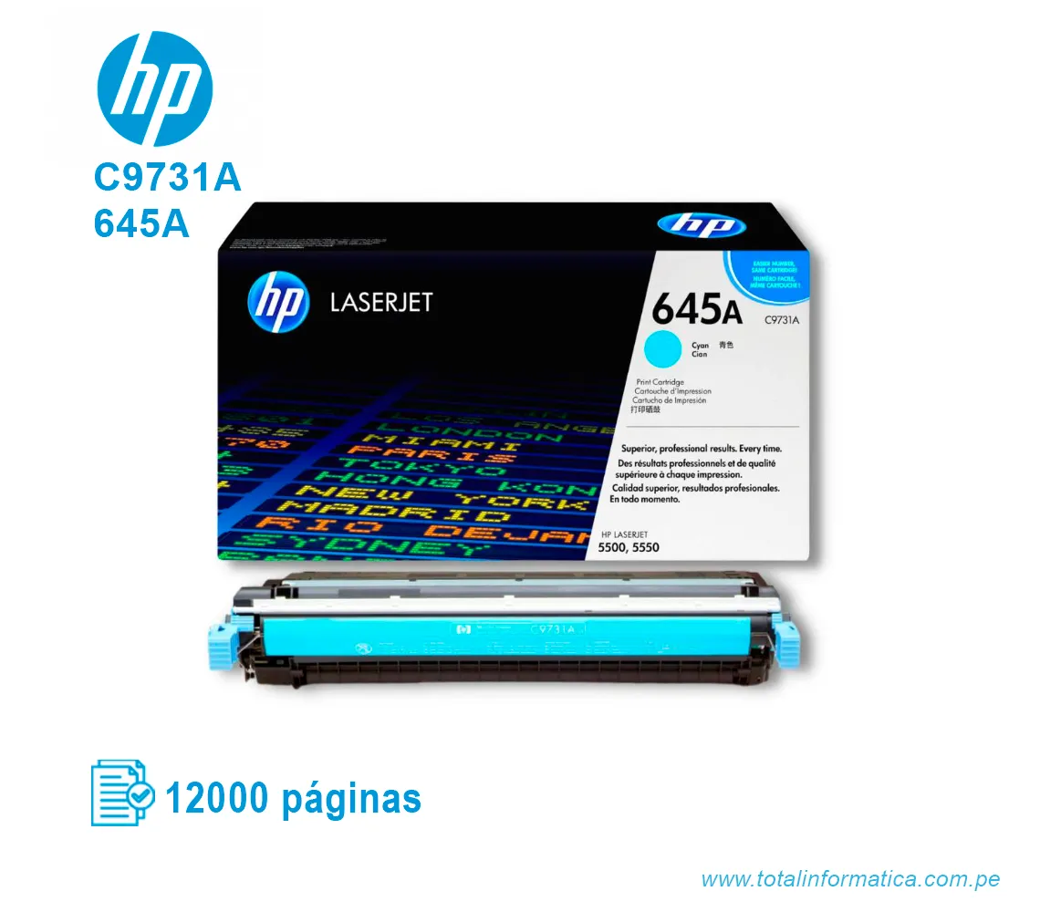 TONER HP 645A CYAN ( C9731A ) LASERJET 5500, 12K PGS - imagen 2