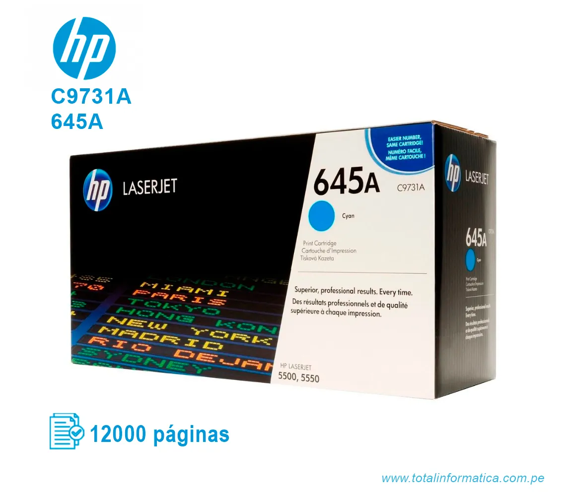 TONER HP 645A CYAN ( C9731A ) LASERJET 5500, 12K PGS - imagen 1
