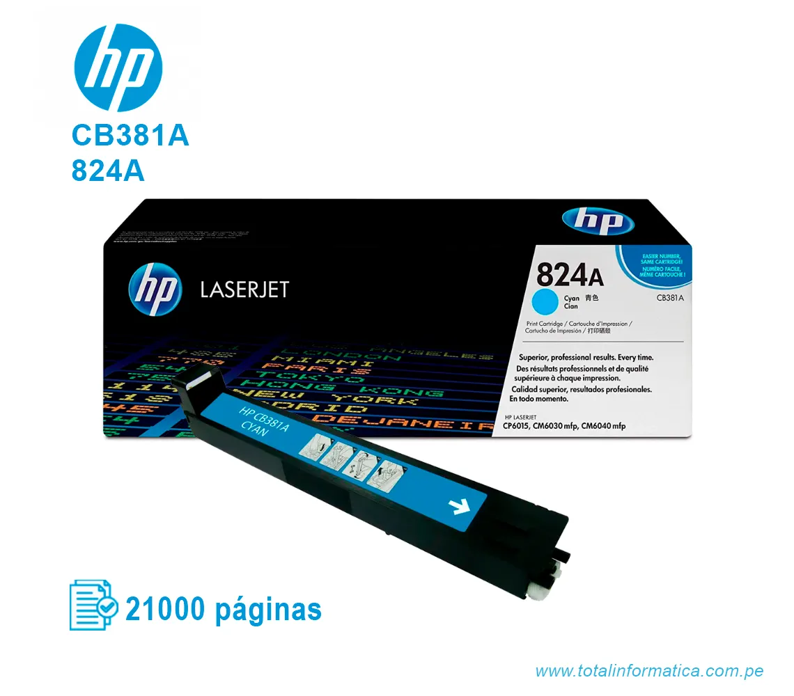 TONER HP 824A CYAN ( CB381A ) LASERJET COLOR CP6015, 21000 PGS - imagen 2
