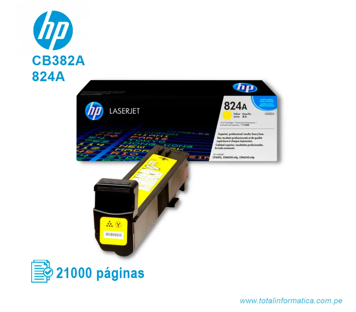 TONER HP 824A YELLOW ( CB382A ) LASERJET COLOR CP6015, 21000 PGS - imagen 2