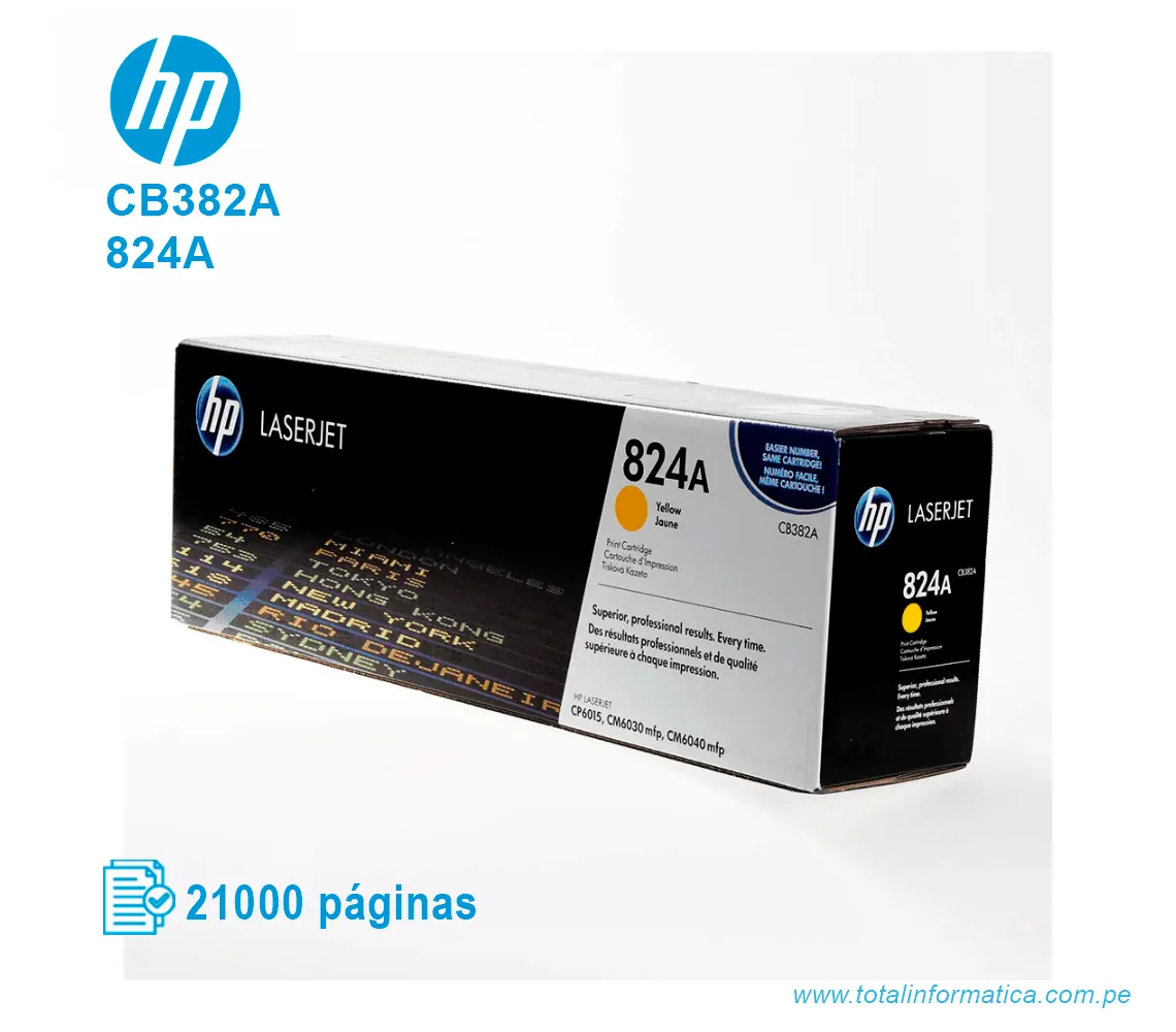 TONER HP 824A YELLOW ( CB382A ) LASERJET COLOR CP6015, 21000 PGS - imagen 1