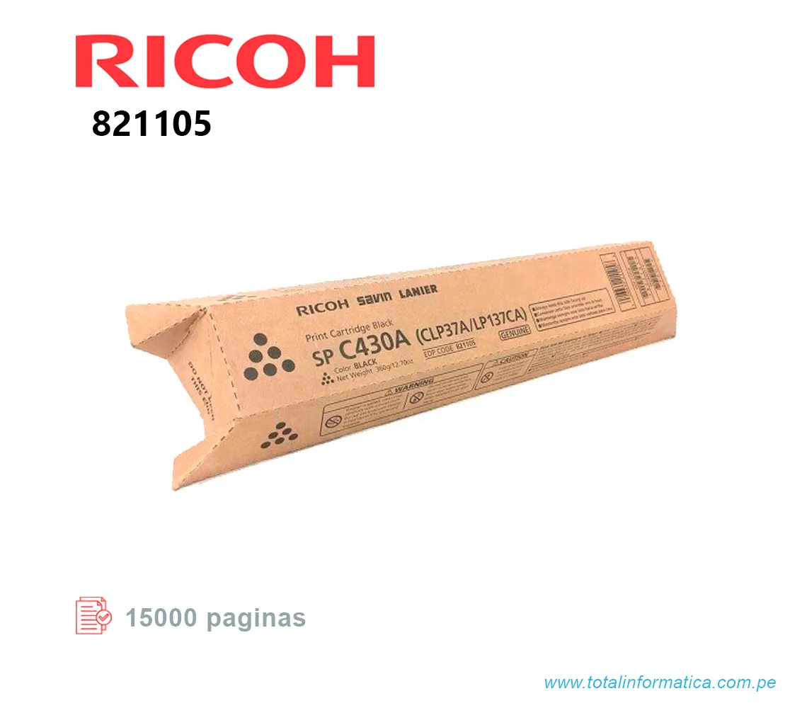 TONER RICOH 821105 BLACK  SP C430A 15KPG - imagen 1