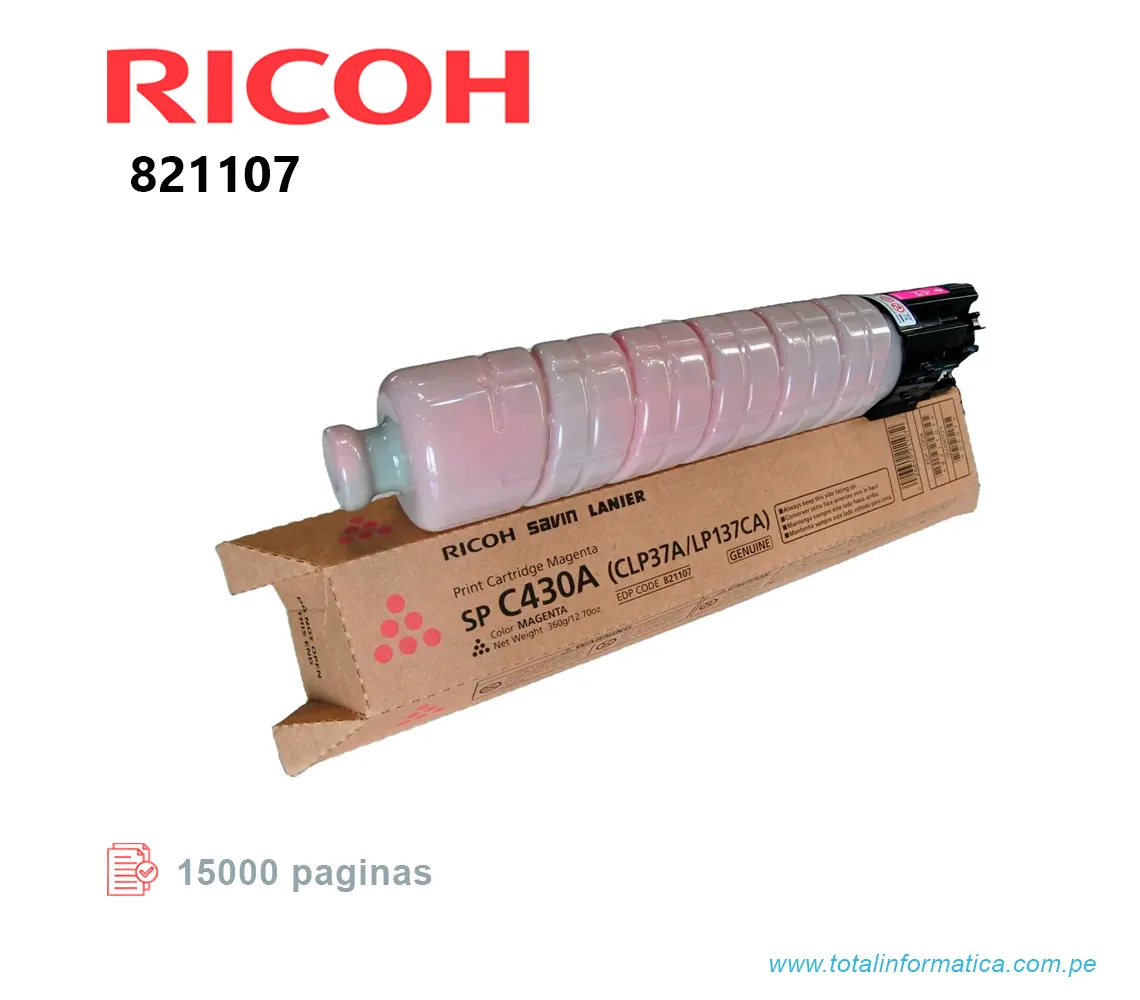 TONER RICOH 821107 MAGENTA, SP C430A 15KPG - imagen 2