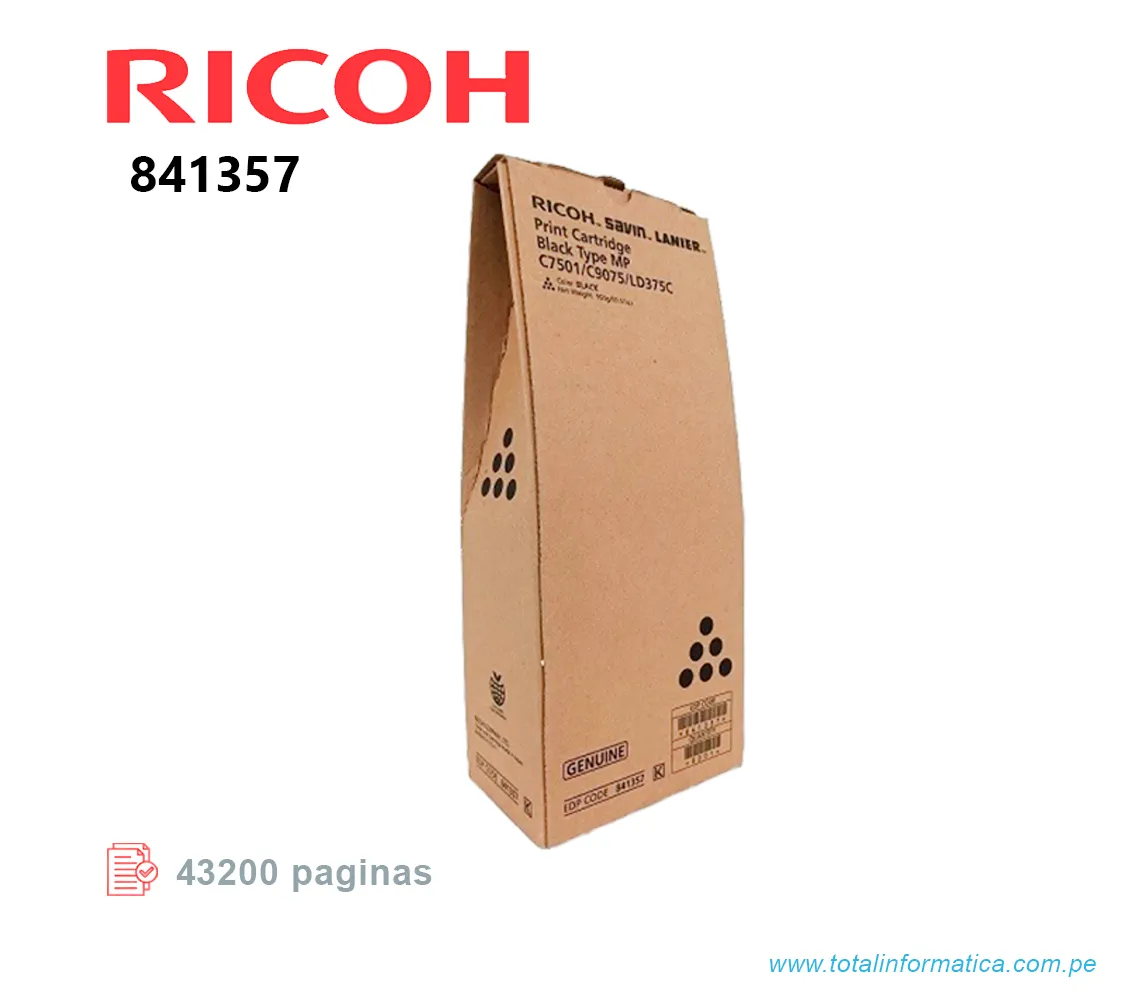 TONER RICOH 841357 BLACK MP C7501, LD375C 43.2KPG - imagen 2