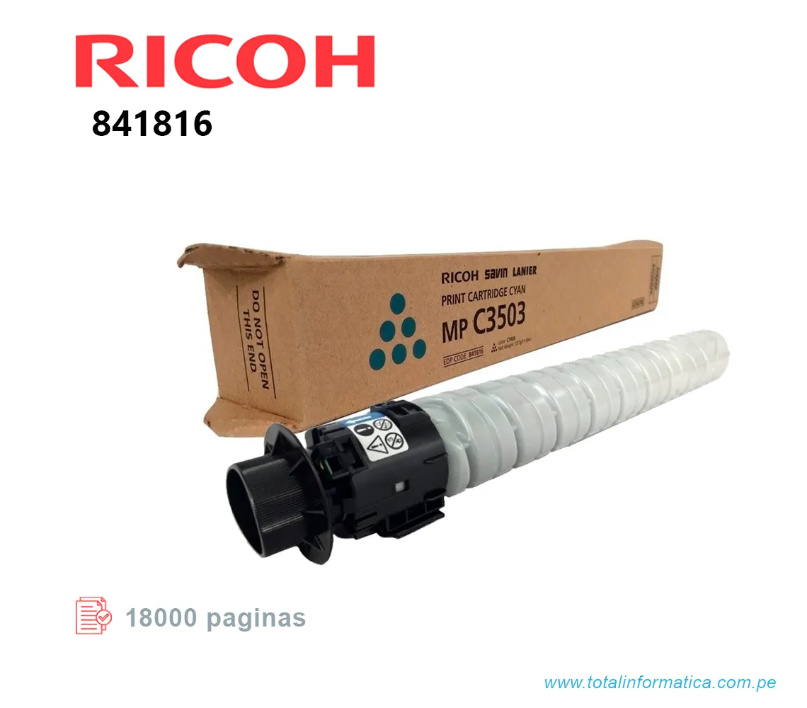 TONER RICOH 841816 CYAN, MP C3003, C3503 18 KPG   - imagen 2