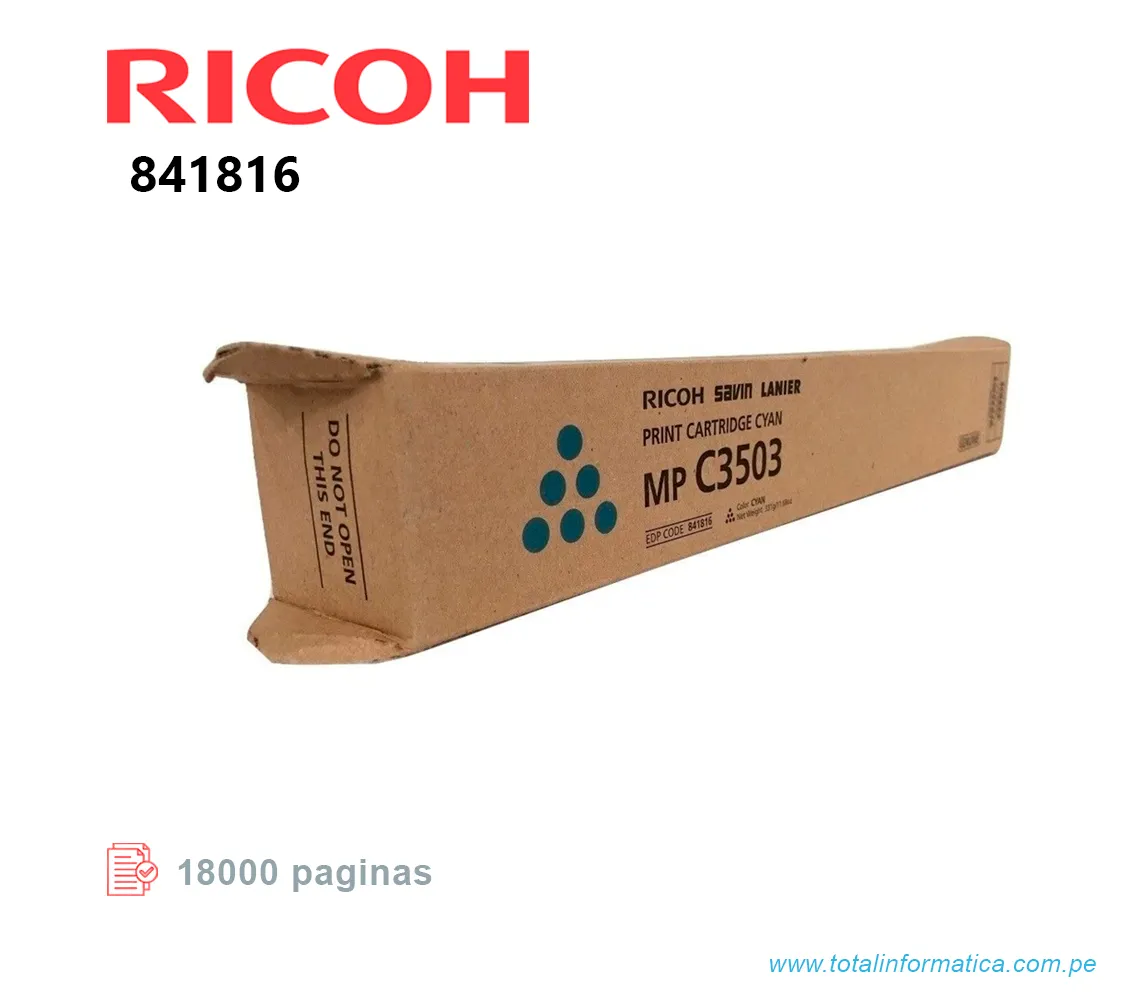 TONER RICOH 841816 CYAN, MP C3003, C3503 18 KPG   - imagen 1