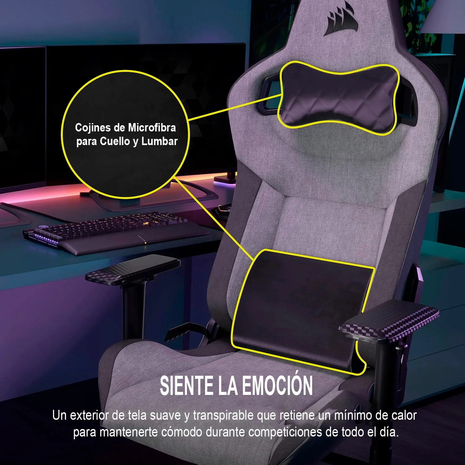 SILLA GAMING CORSAIR T3 RUSH-GRIS/CARBON(CF-9010056-WW) - imagen 4