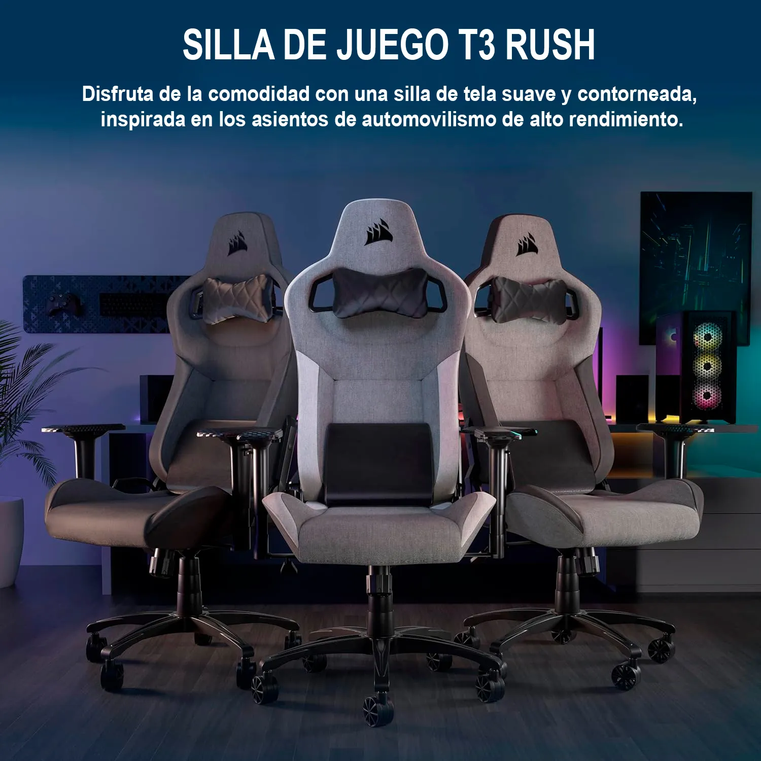 SILLA GAMING CORSAIR T3 RUSH-GRIS/CARBON(CF-9010056-WW) - imagen 3