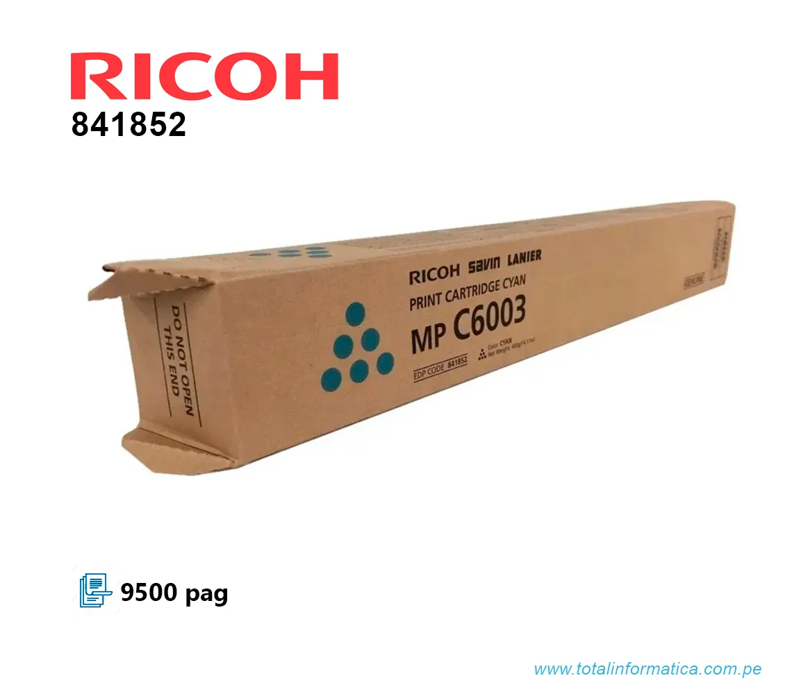 TONER RICOH 841852 CYAN MP C6003, 9.5KPG   - imagen 1