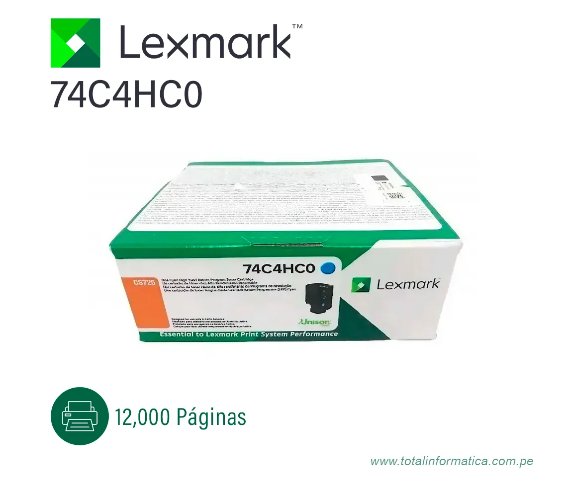 TONER LEXMARK ( 74C4HC0 ) CS72X CYAN CRTG HIGH - imagen 2