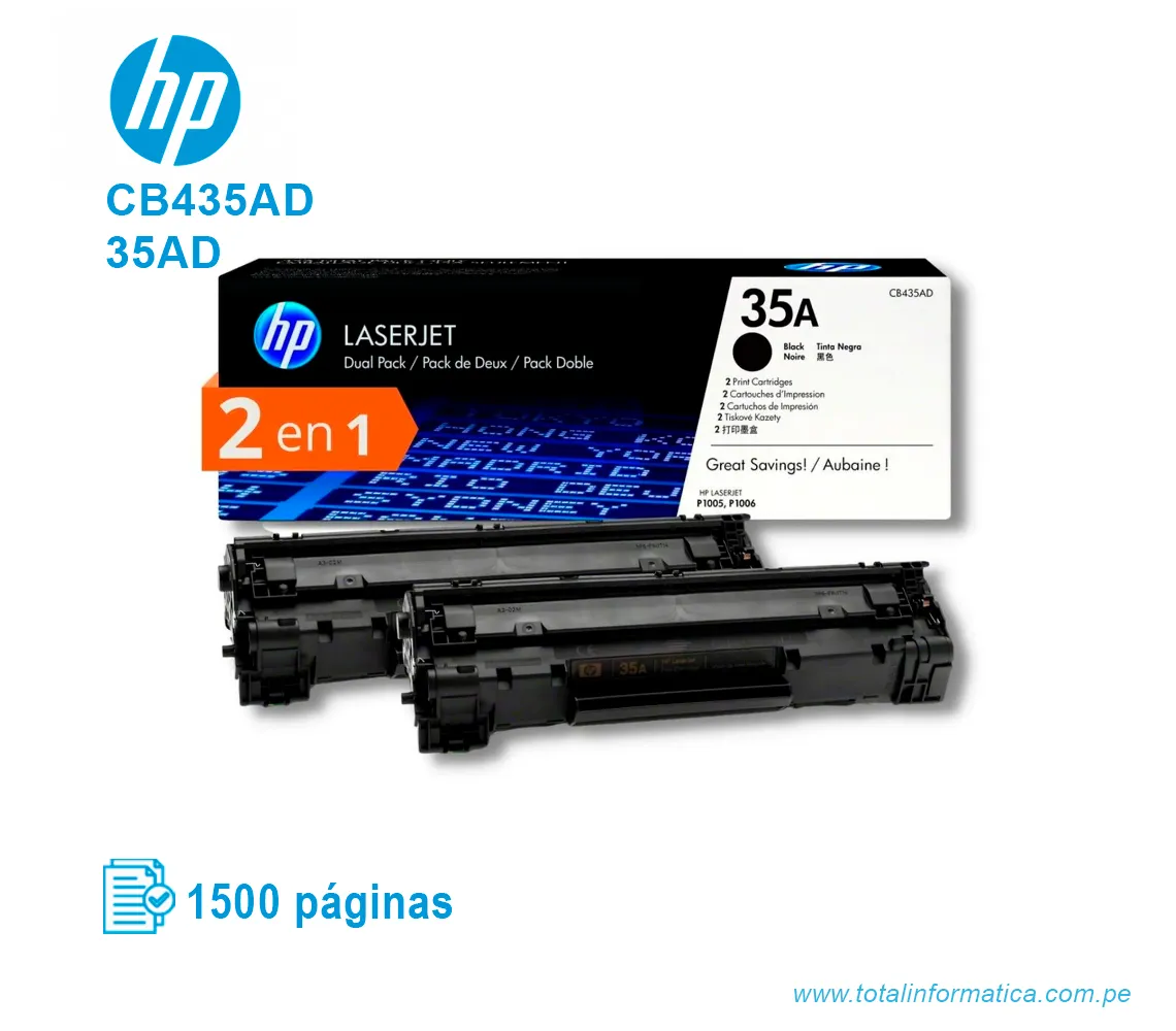TONER HP 35AD BLACK DUAL PACK ( CB435AD ) LASERJET P1005 - imagen 2