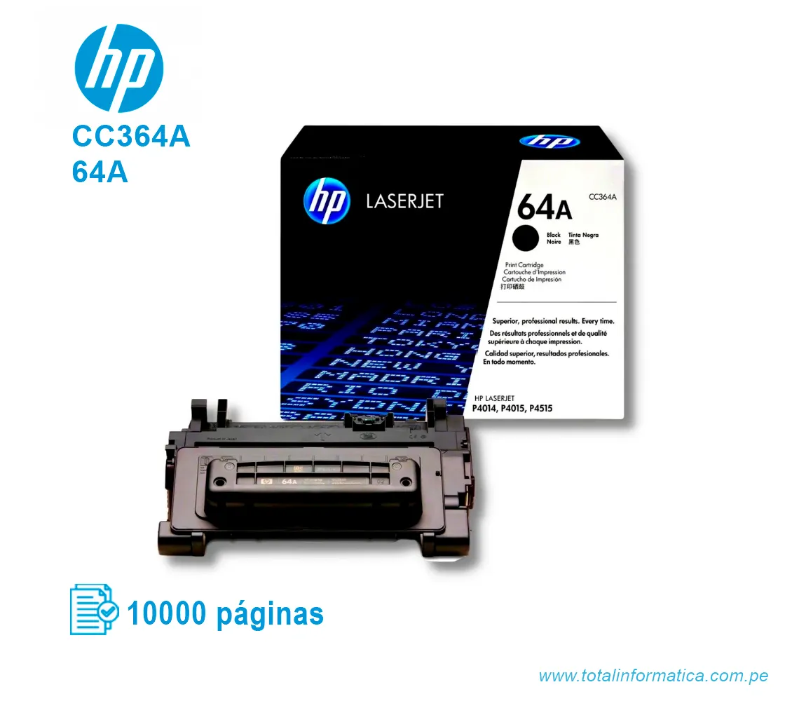 TONER HP 64A BLACK ( CC364A ) LASERJET P4014, 10K PGS - imagen 2