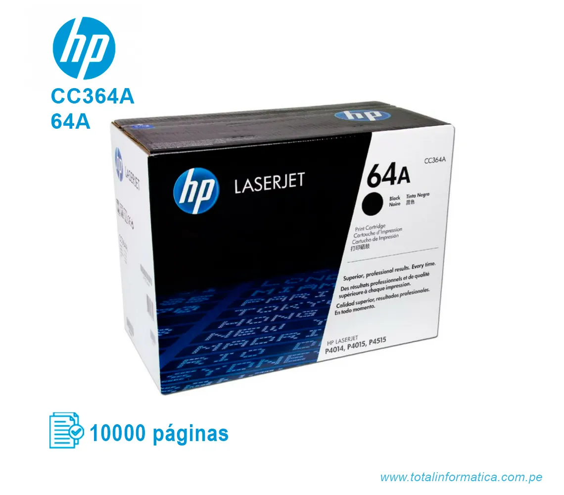 TONER HP 64A BLACK ( CC364A ) LASERJET P4014, 10K PGS - imagen 1