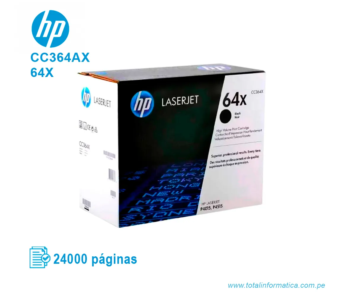 TONER HP 64X BLACK ( CC364X ) LASERJET P4014,  24K PGS - imagen 1