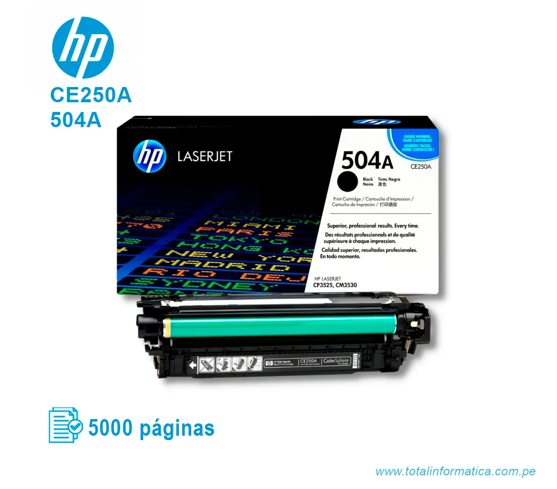 TONER HP 504A BLACK ( CE250A ) LASERJET CP3525, 5000 PGS - imagen 2