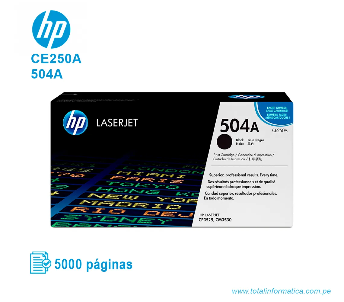 TONER HP 504A BLACK ( CE250A ) LASERJET CP3525, 5000 PGS - imagen 1