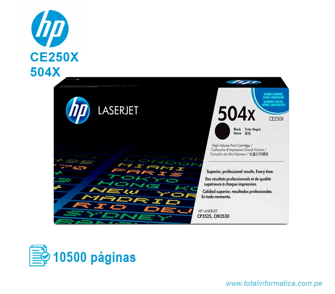 TONER HP 504X BLACK ( CE250X ) LASERJET CP3525, 10500 PGS - imagen 1