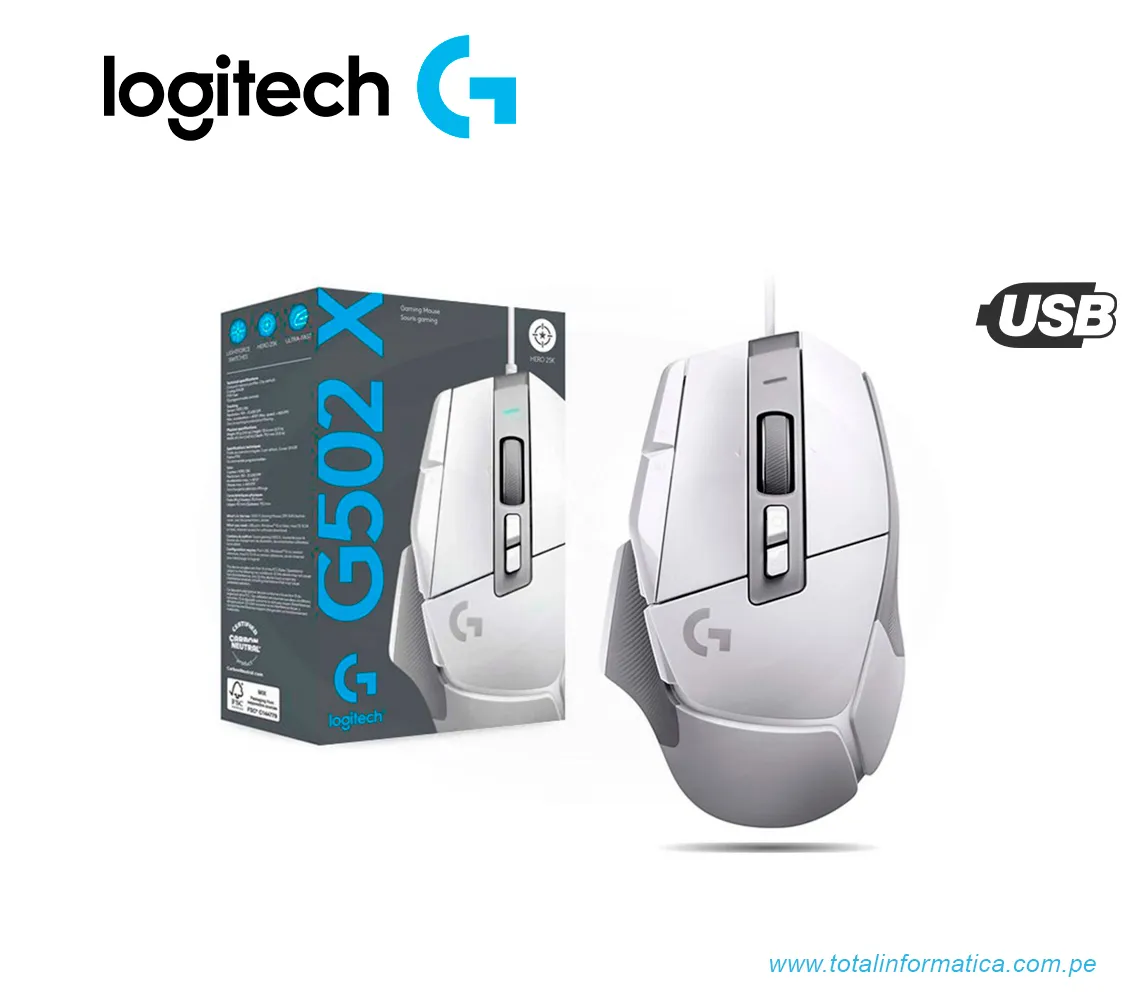 MOUSE GAMING LOGITECH G502 X HERO,25K DPI, BLANCO(910-006144) - imagen 2