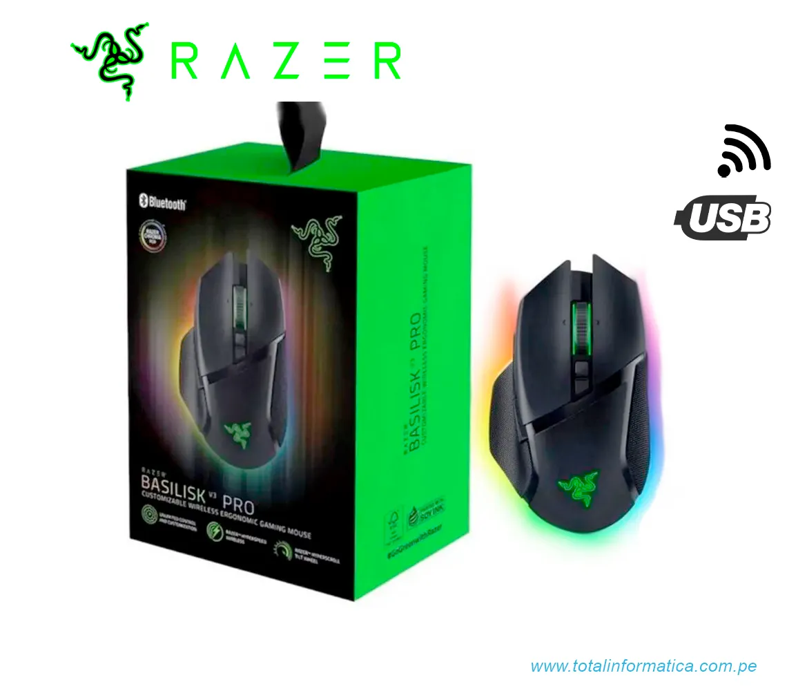 MOUSE GAMING RAZER BASILISCO V3 PRO, INALAMBRICO/BLUETOOTH/USB-C, CHROMA RGB, NEGRO(RZ01-04620100-R3U1) - imagen 2