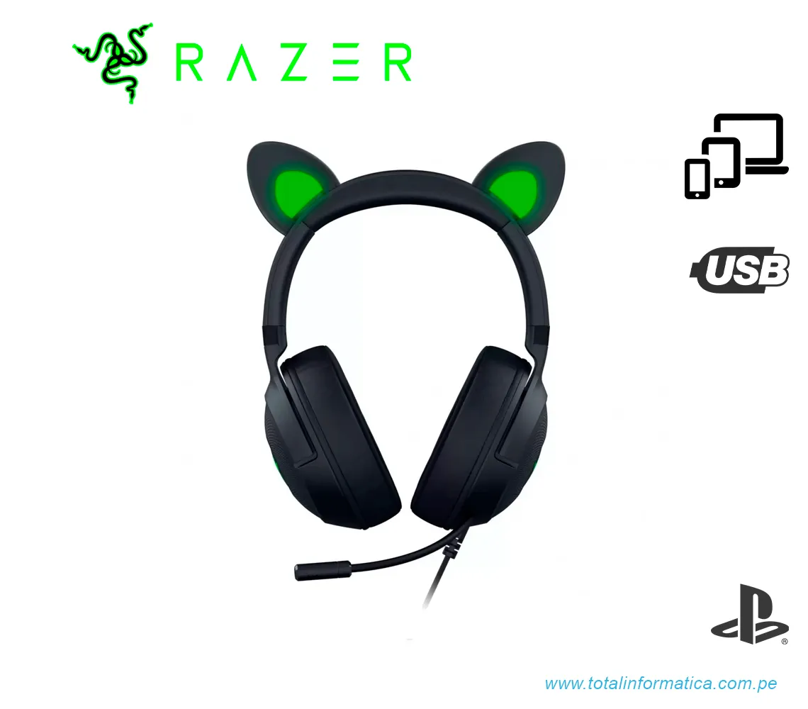 AUDIFONO GAMING CON MICROFONO RAZER KRAKEN KITTY V2 PRO CHROMA, USB, NEGRO(RZ04-04510100-R3U1) - imagen 3