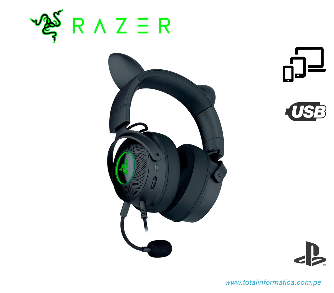 AUDIFONO GAMING CON MICROFONO RAZER KRAKEN KITTY V2 PRO CHROMA, USB, NEGRO(RZ04-04510100-R3U1) - imagen 2