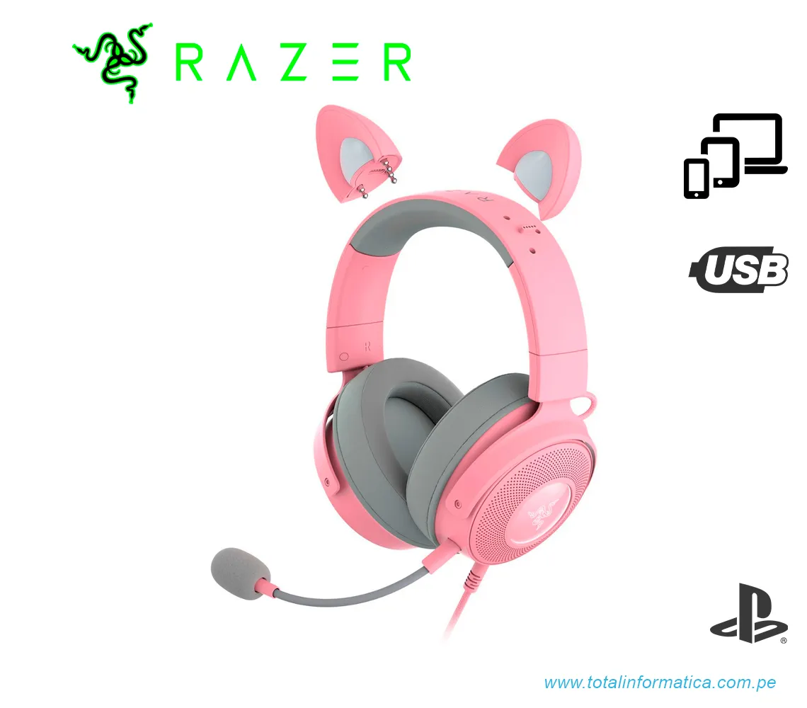 AUDIFONO GAMING CON MICROFONO RAZER KRAKEN KITTY V2 PRO CHROMA, USB, QUARTZ(RZ04-04510200-R3U1) - imagen 4